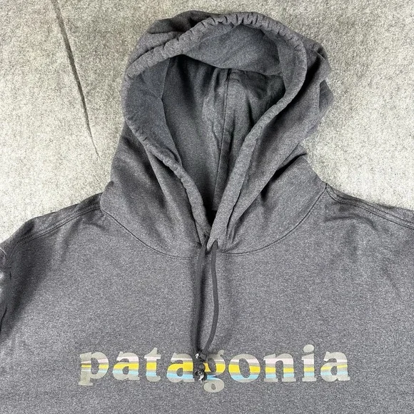 Patagonia Hoodie Men 3XL Gray Sweatshirt Pullover Wildrise Text Logo Recycled - Picture 4 of 10